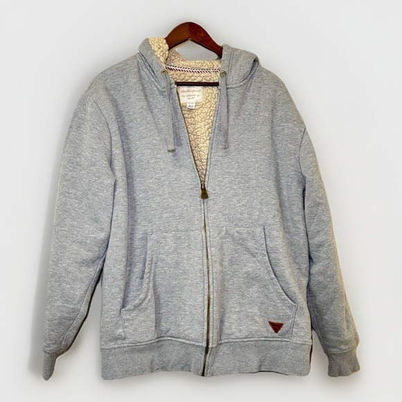 Vintage Woolrich Sherpa Lined Zip Up Hoodie Gray Full Zip Sweatshirt Men's Warm - Picture 2 of 8